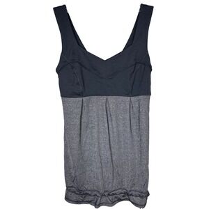 Lululemon Size 6 Black Grey Heathered Ruched‎ Drawstring Tank Top Athleisure